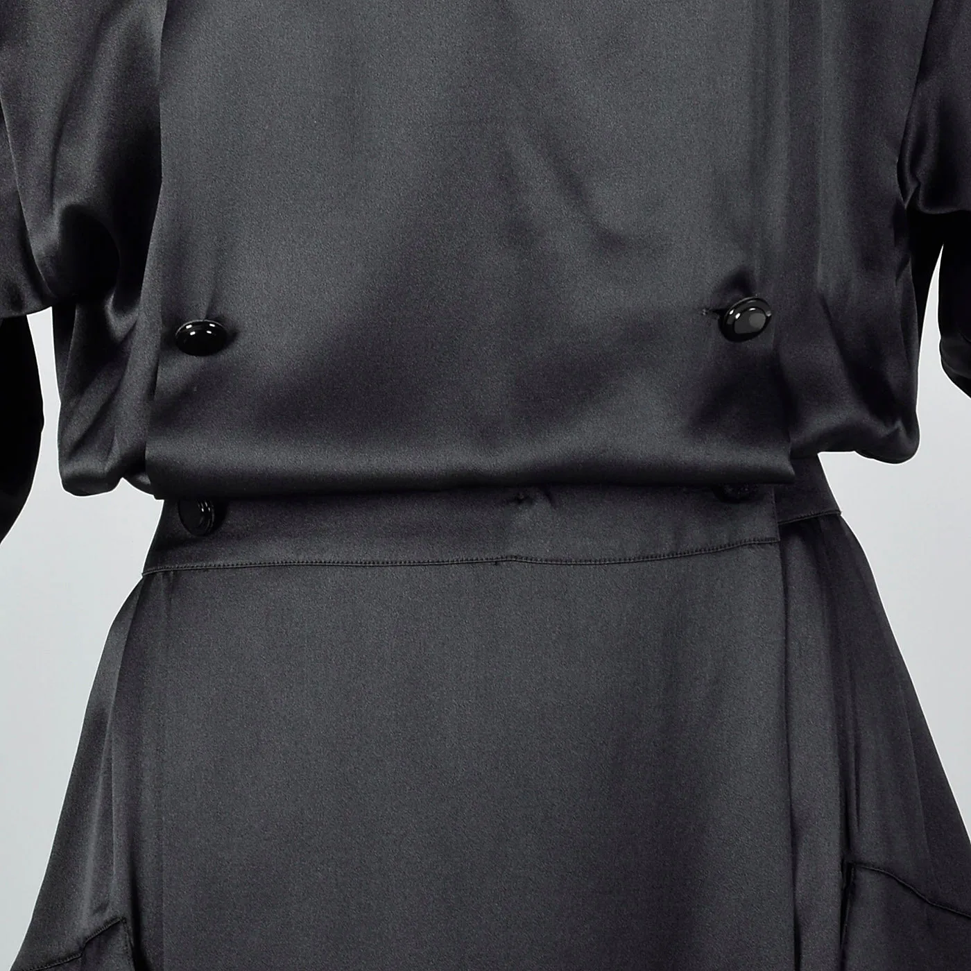 1980s Black Silk Wrap Dress