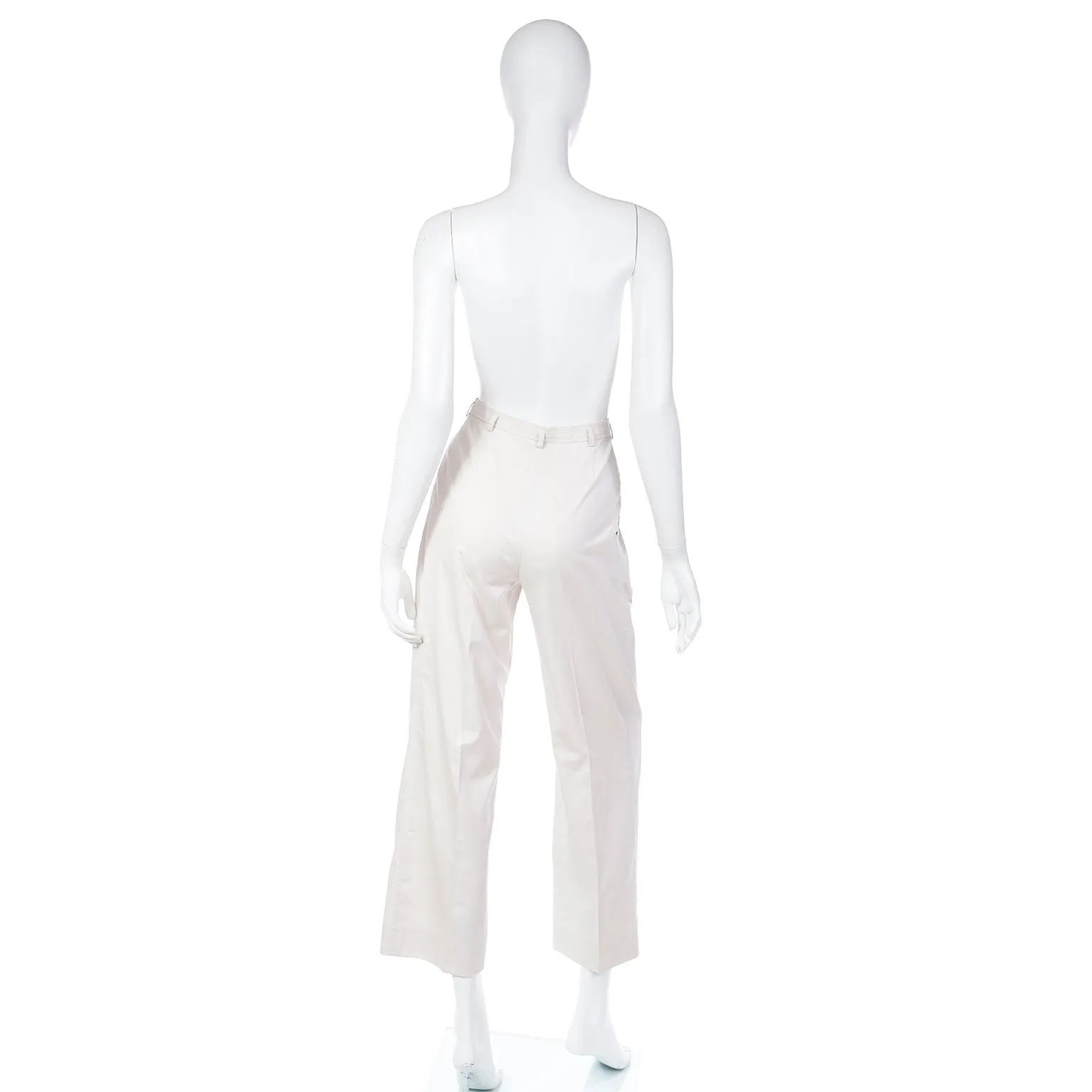 1980s Yves Saint laurent High Waist Pleated Neutral Cotton Trousers