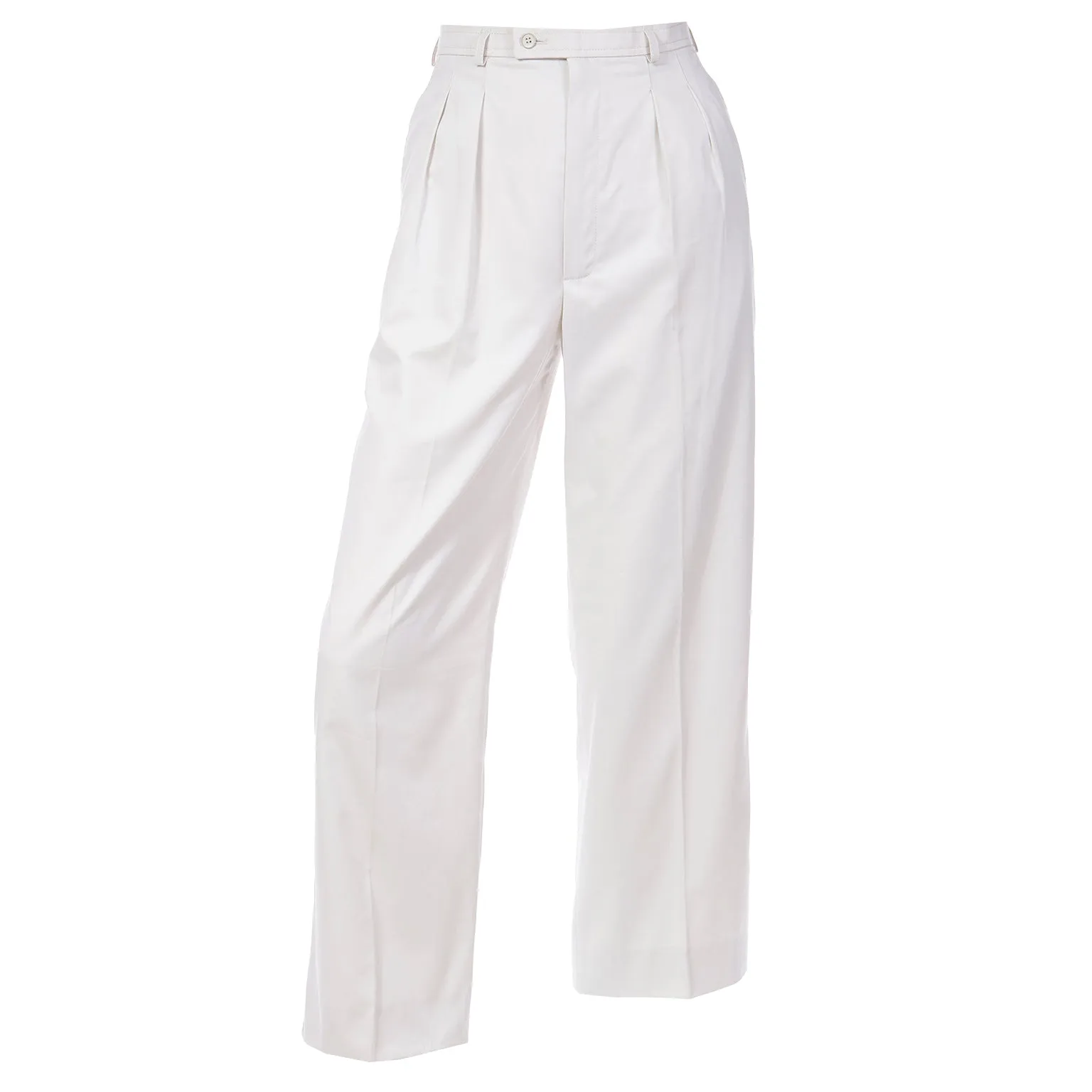 1980s Yves Saint laurent High Waist Pleated Neutral Cotton Trousers