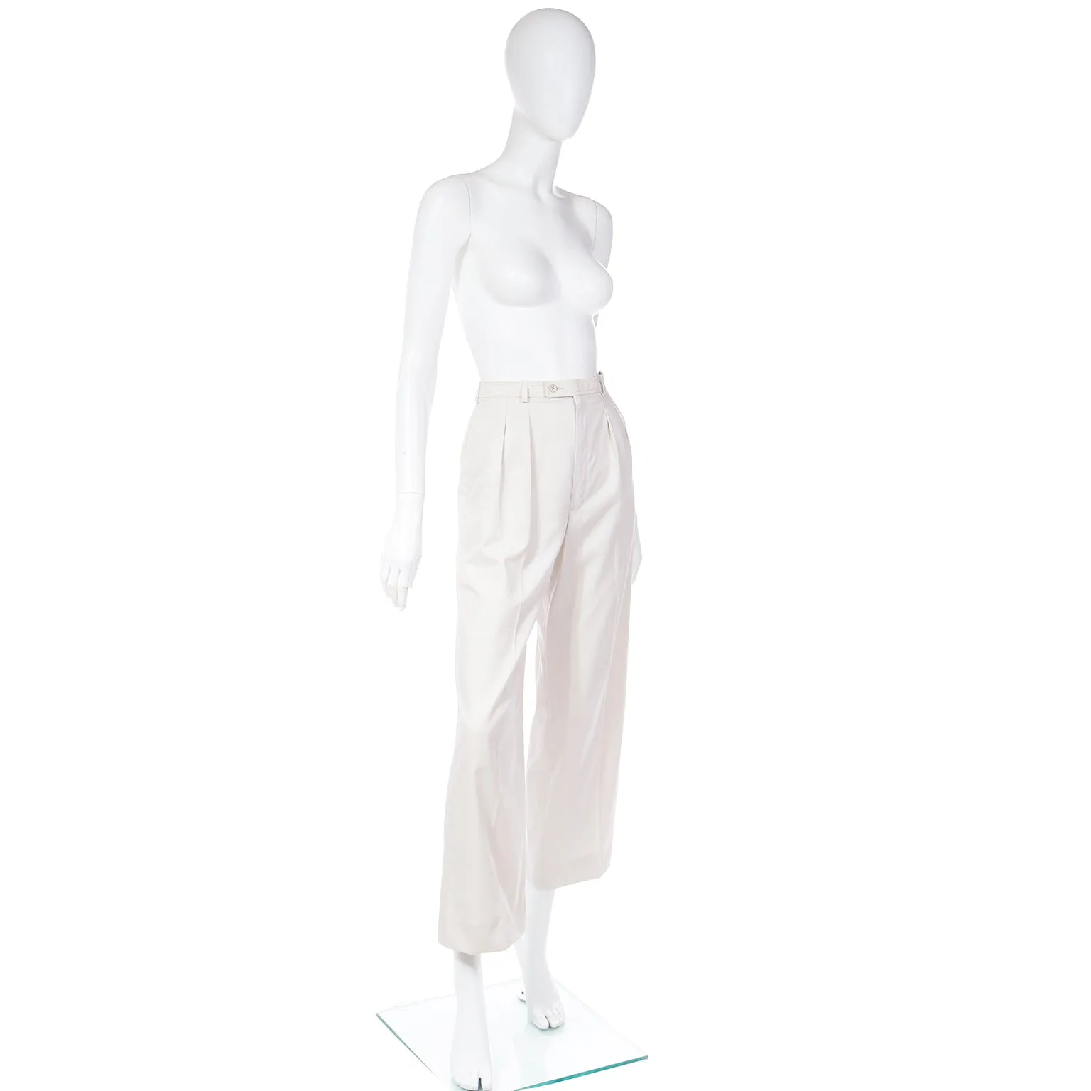 1980s Yves Saint laurent High Waist Pleated Neutral Cotton Trousers