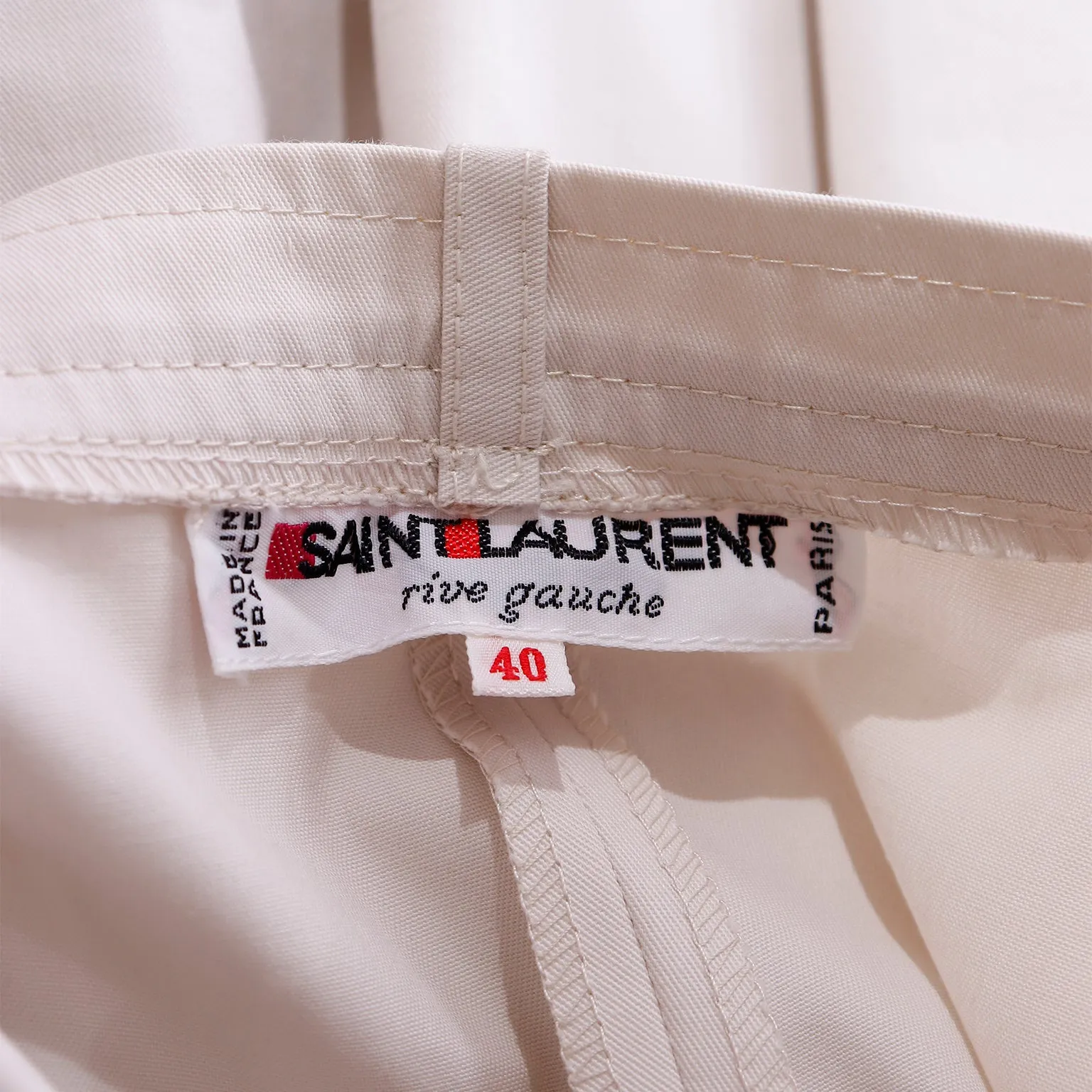 1980s Yves Saint laurent High Waist Pleated Neutral Cotton Trousers