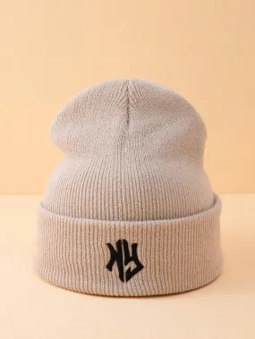 1pc Or 2pcs Men's Embroidered 3D Letter Pattern Knitted Beanie Hat, Suitable For Fall/Winter