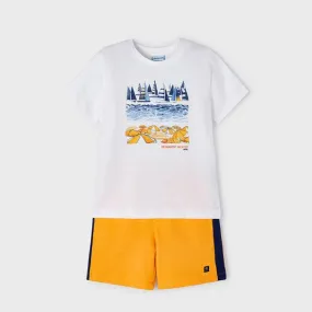 2 PIECE  WHITE AND YELLOW  SHORT SET FOR BOYS