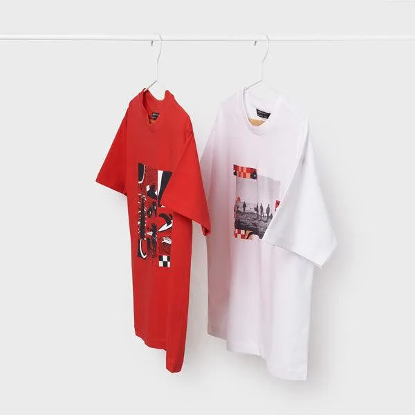2 PIECES RED AND WHITE SHORT SLEEVE T-SHIRT SET FOR BOYS