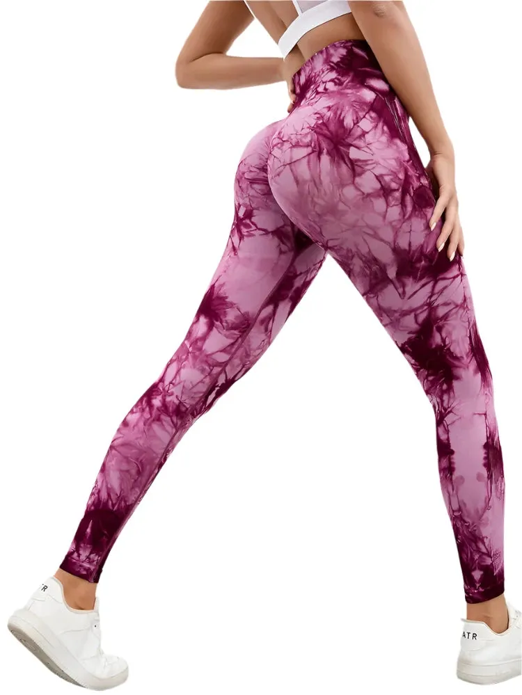 47-Color Tie-Dye Marbled Yoga Pants – High-Waist Seamless Fitness Leggings for Women