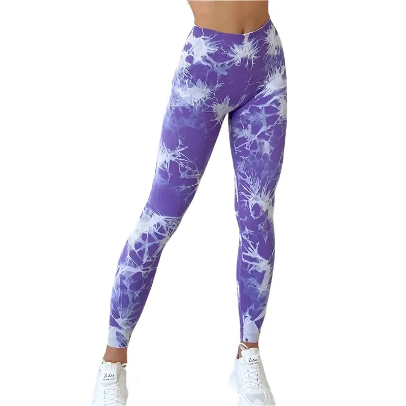 47-Color Tie-Dye Marbled Yoga Pants – High-Waist Seamless Fitness Leggings for Women