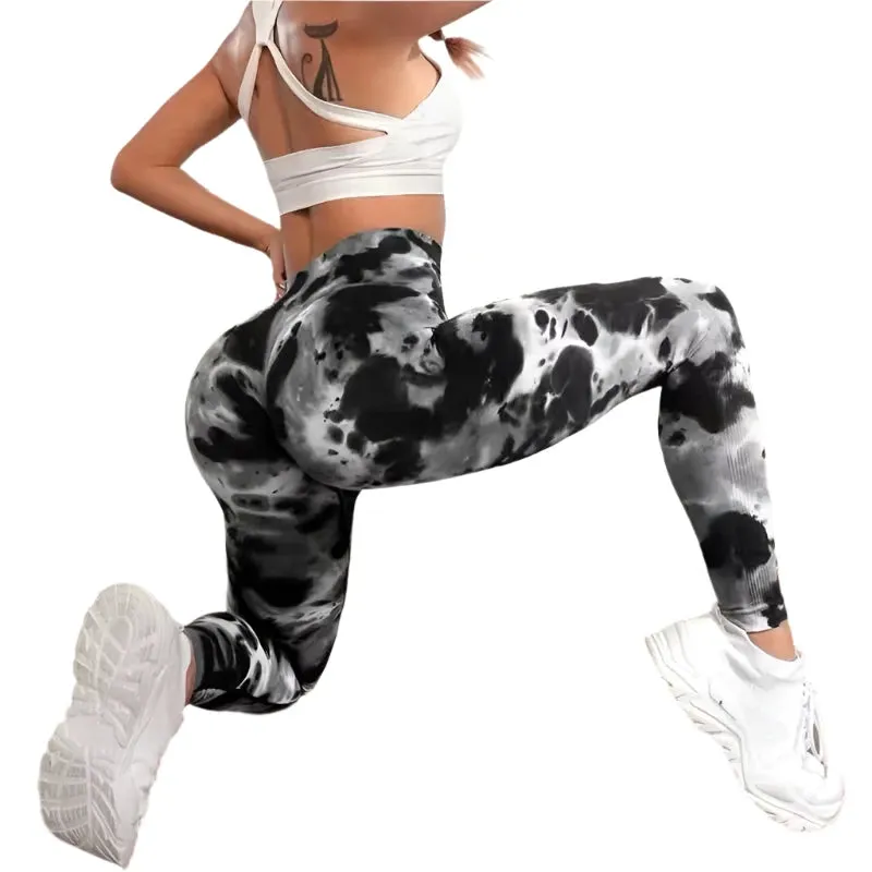 47-Color Tie-Dye Marbled Yoga Pants – High-Waist Seamless Fitness Leggings for Women