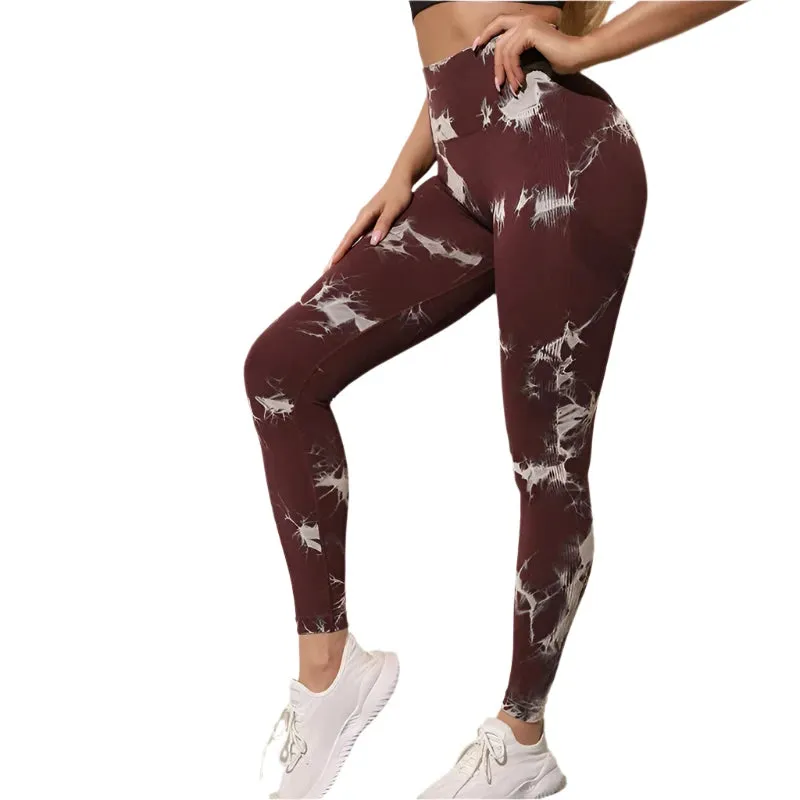 47-Color Tie-Dye Marbled Yoga Pants – High-Waist Seamless Fitness Leggings for Women