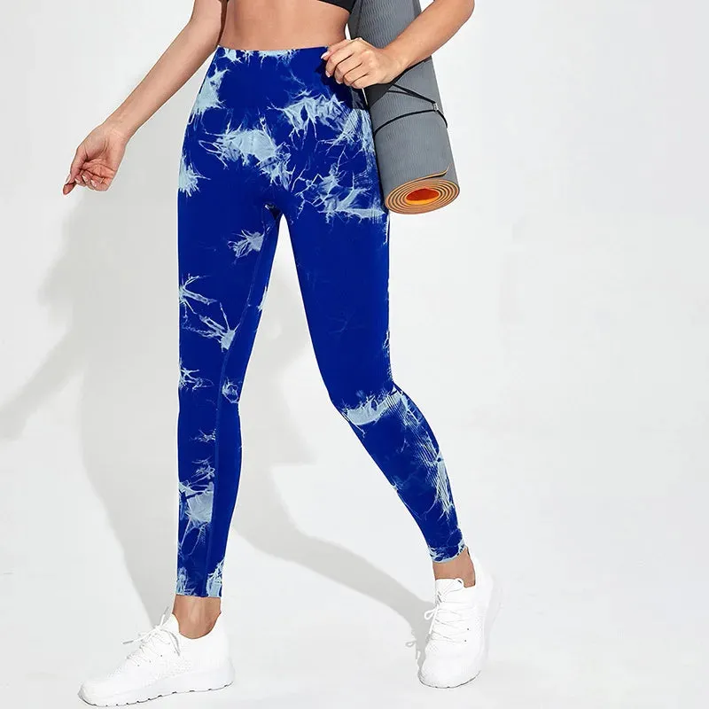 47-Color Tie-Dye Marbled Yoga Pants – High-Waist Seamless Fitness Leggings for Women