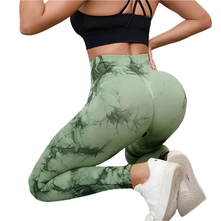47-Color Tie-Dye Marbled Yoga Pants – High-Waist Seamless Fitness Leggings for Women