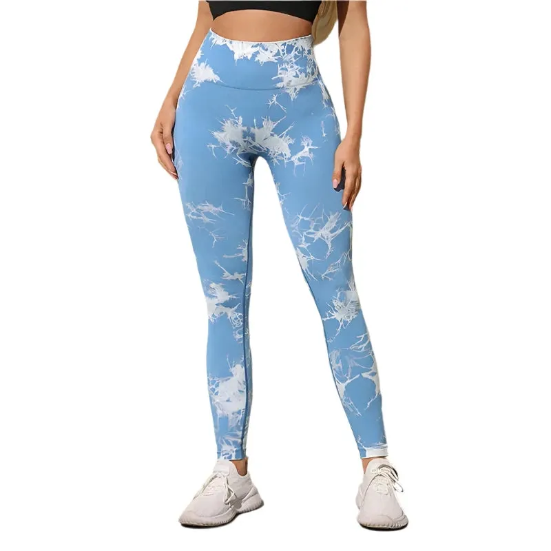 47-Color Tie-Dye Marbled Yoga Pants – High-Waist Seamless Fitness Leggings for Women
