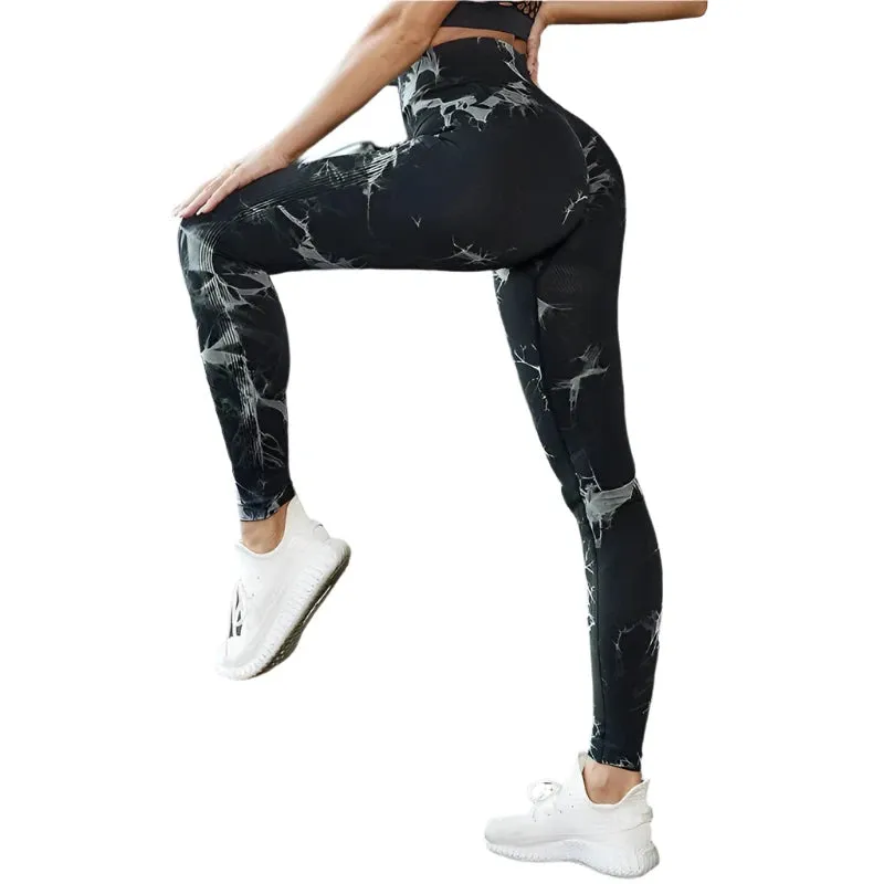 47-Color Tie-Dye Marbled Yoga Pants – High-Waist Seamless Fitness Leggings for Women