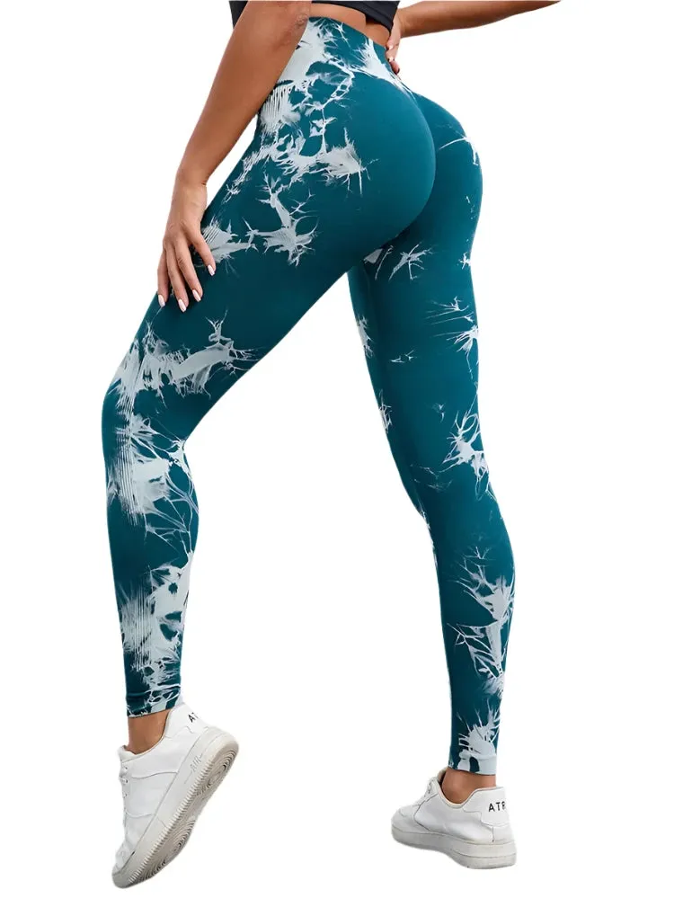 47-Color Tie-Dye Marbled Yoga Pants – High-Waist Seamless Fitness Leggings for Women