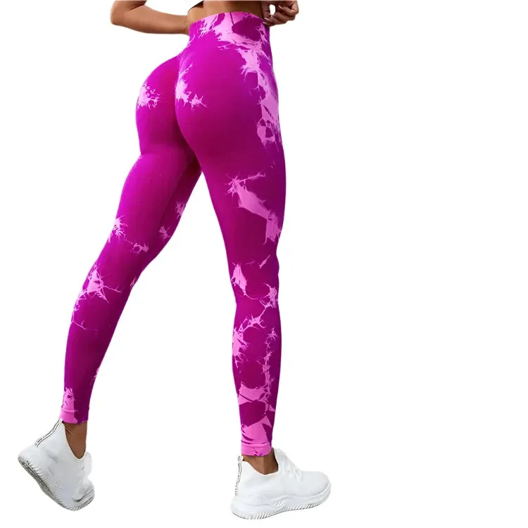 47-Color Tie-Dye Marbled Yoga Pants – High-Waist Seamless Fitness Leggings for Women