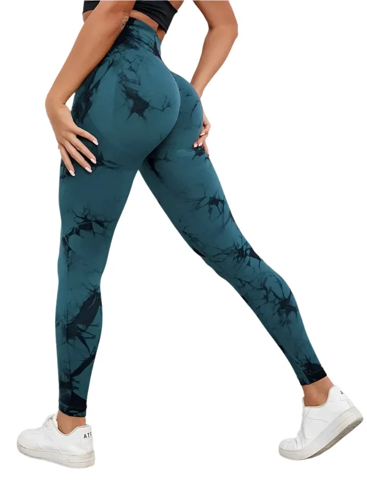 47-Color Tie-Dye Marbled Yoga Pants – High-Waist Seamless Fitness Leggings for Women