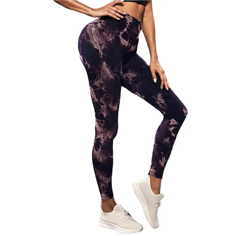 47-Color Tie-Dye Marbled Yoga Pants – High-Waist Seamless Fitness Leggings for Women