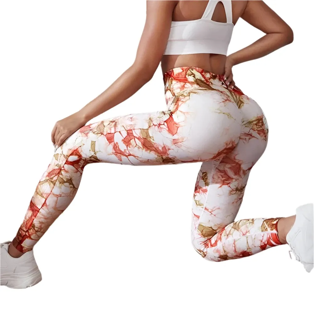 47-Color Tie-Dye Marbled Yoga Pants – High-Waist Seamless Fitness Leggings for Women