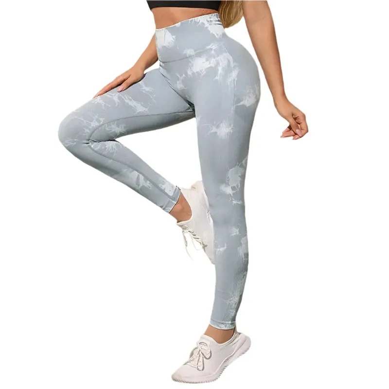 47-Color Tie-Dye Marbled Yoga Pants – High-Waist Seamless Fitness Leggings for Women