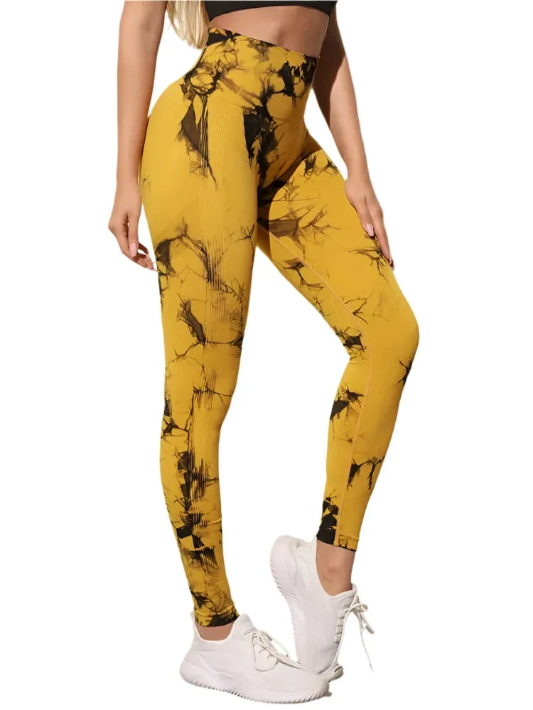 47-Color Tie-Dye Marbled Yoga Pants – High-Waist Seamless Fitness Leggings for Women