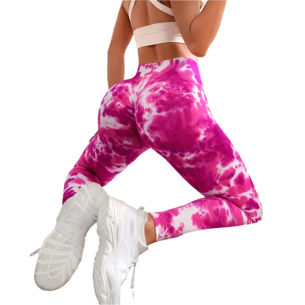 47-Color Tie-Dye Marbled Yoga Pants – High-Waist Seamless Fitness Leggings for Women