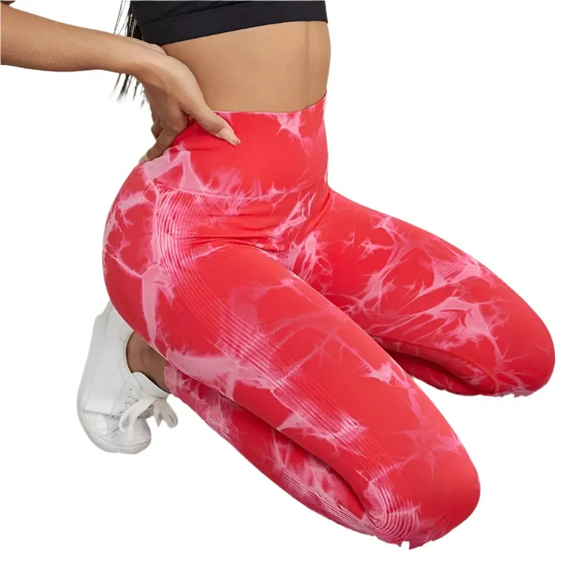 47-Color Tie-Dye Marbled Yoga Pants – High-Waist Seamless Fitness Leggings for Women