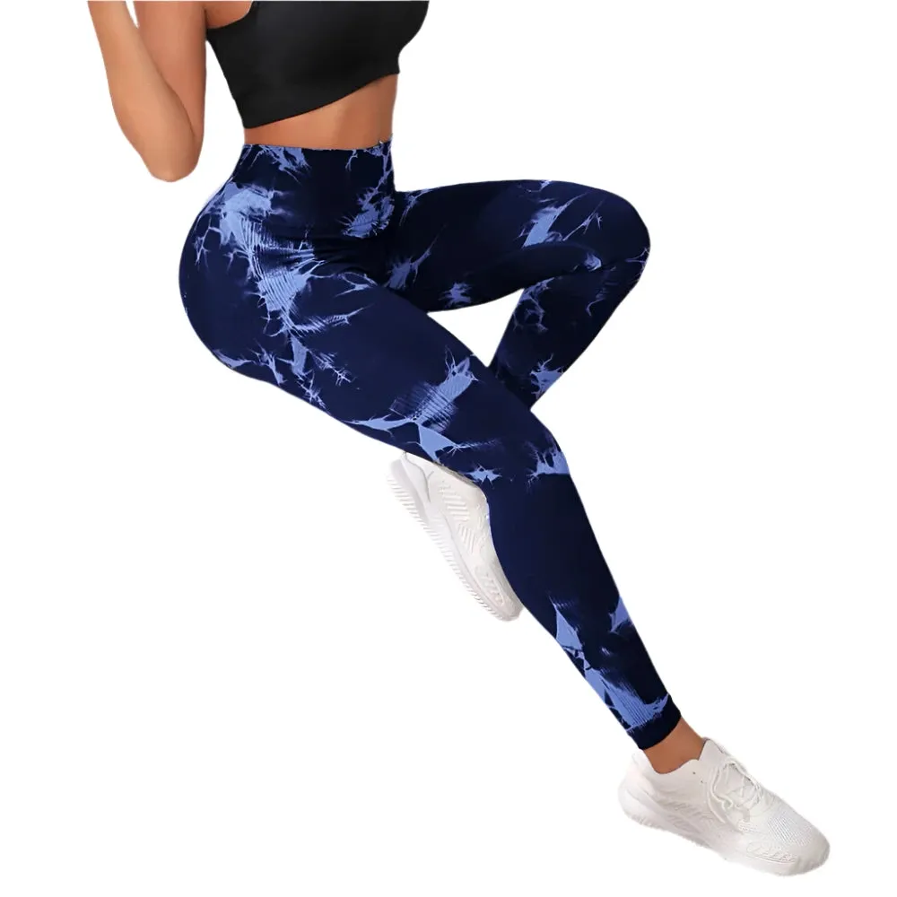 47-Color Tie-Dye Marbled Yoga Pants – High-Waist Seamless Fitness Leggings for Women