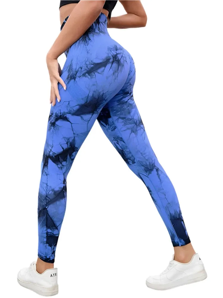 47-Color Tie-Dye Marbled Yoga Pants – High-Waist Seamless Fitness Leggings for Women