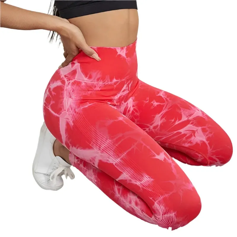 47-Color Tie-Dye Marbled Yoga Pants – High-Waist Seamless Fitness Leggings for Women