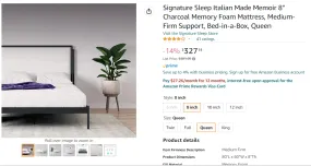 909001 UPC 029986630223 Signature Sleep Memoir 8" Charcoal Memory Foam Mattress, Queen