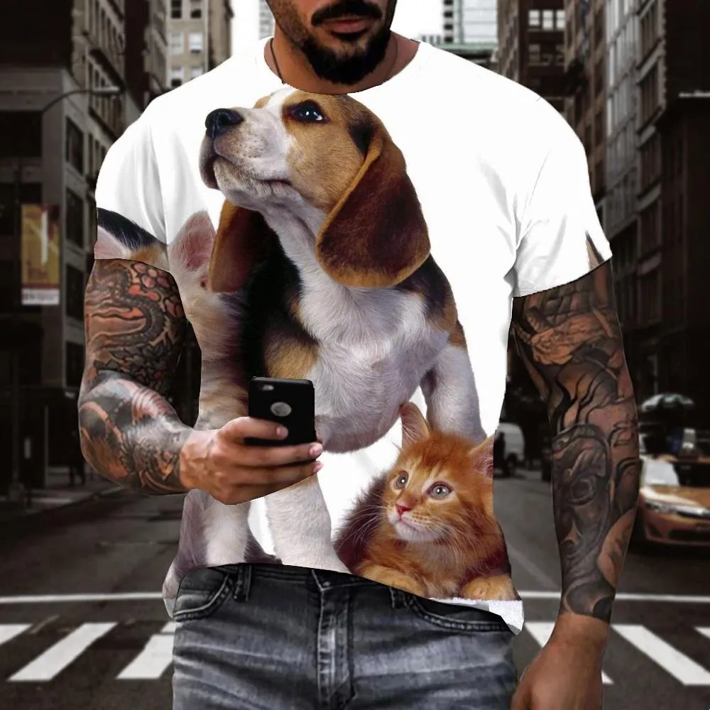 animal shirtPrint clothes docile petsart costume Cool cat and dog men