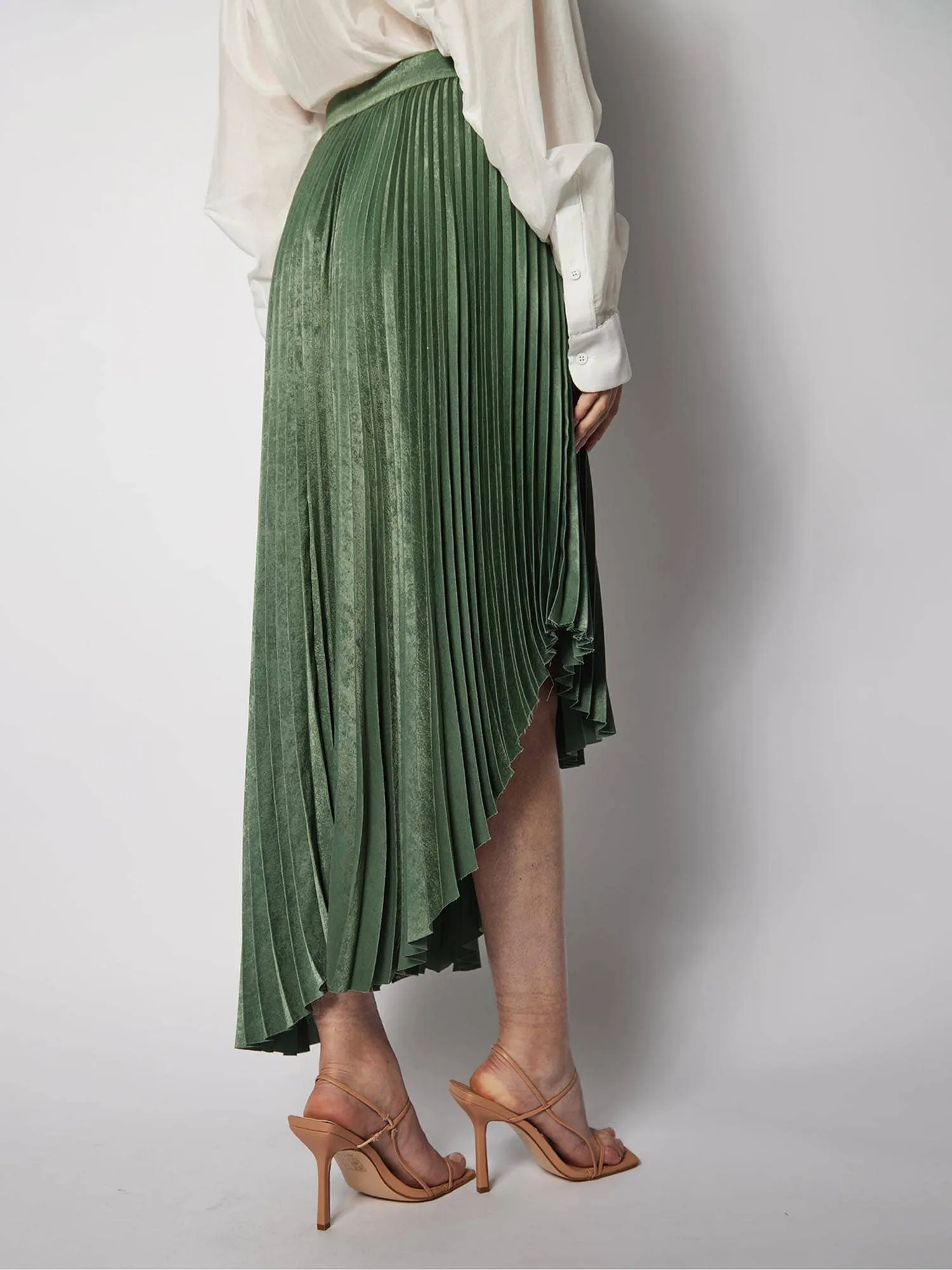 Asymmetrical Pleated Satin Skirt