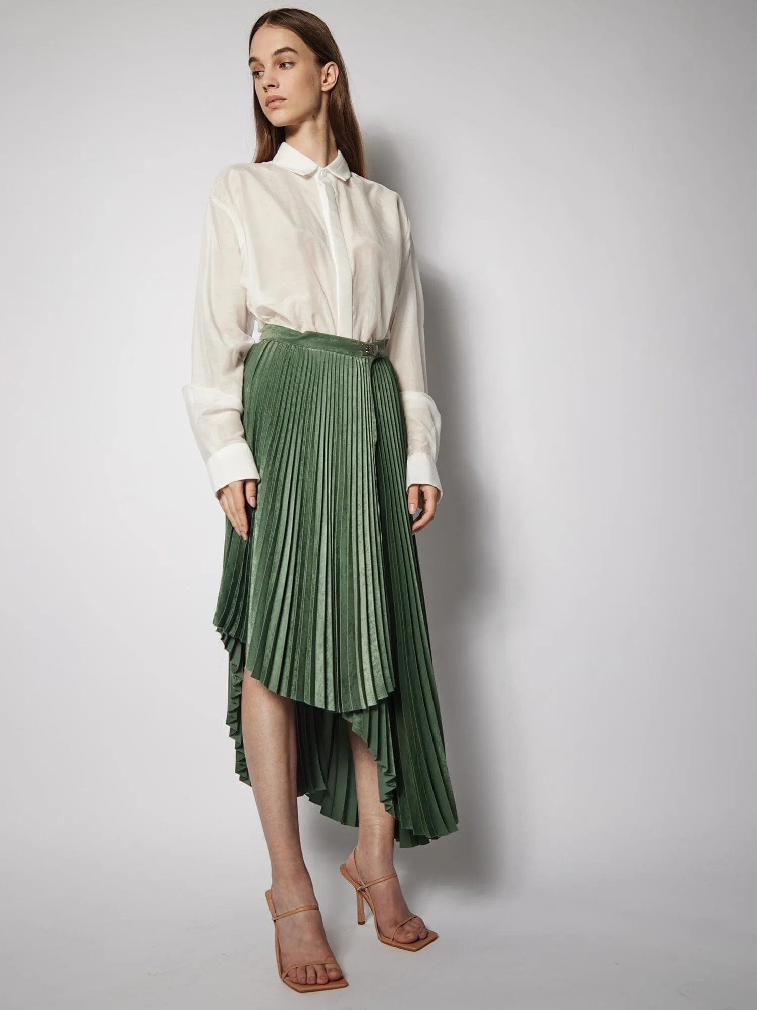 Asymmetrical Pleated Satin Skirt