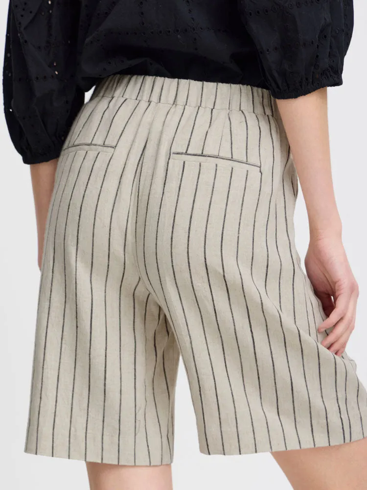 B Young ByJohanna Short Linen Black Stripe