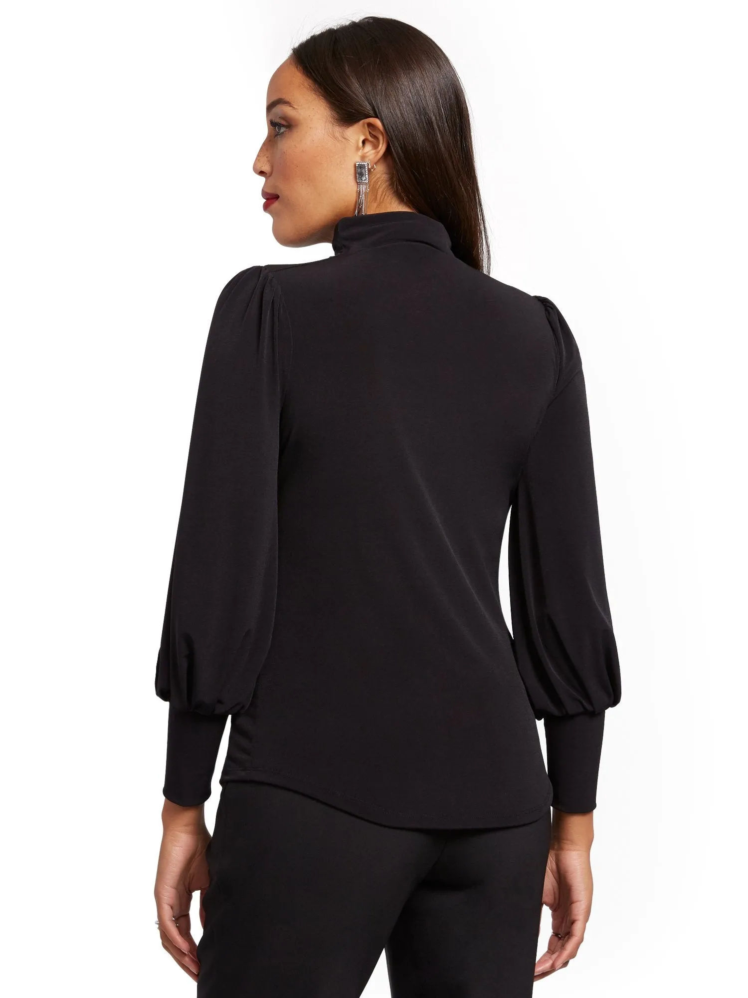 Balloon-Sleeve Turtleneck Top - 7th Avenue