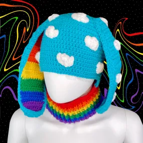 Bright Rainbow Cloud Bunny Balaclava (Turquoise)