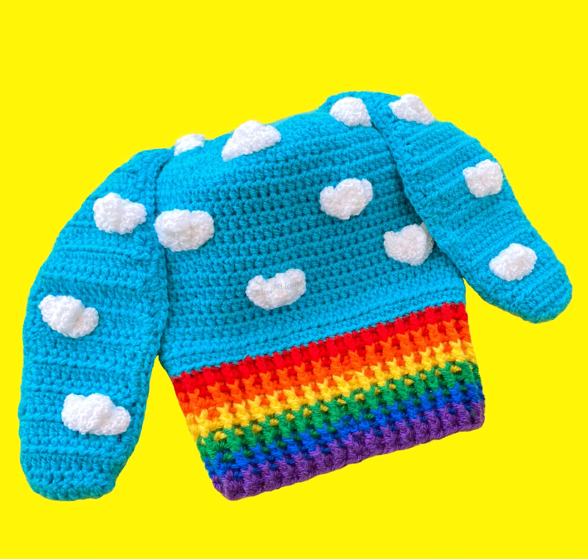 Bright Rainbow Cloud Bunny Balaclava (Turquoise)