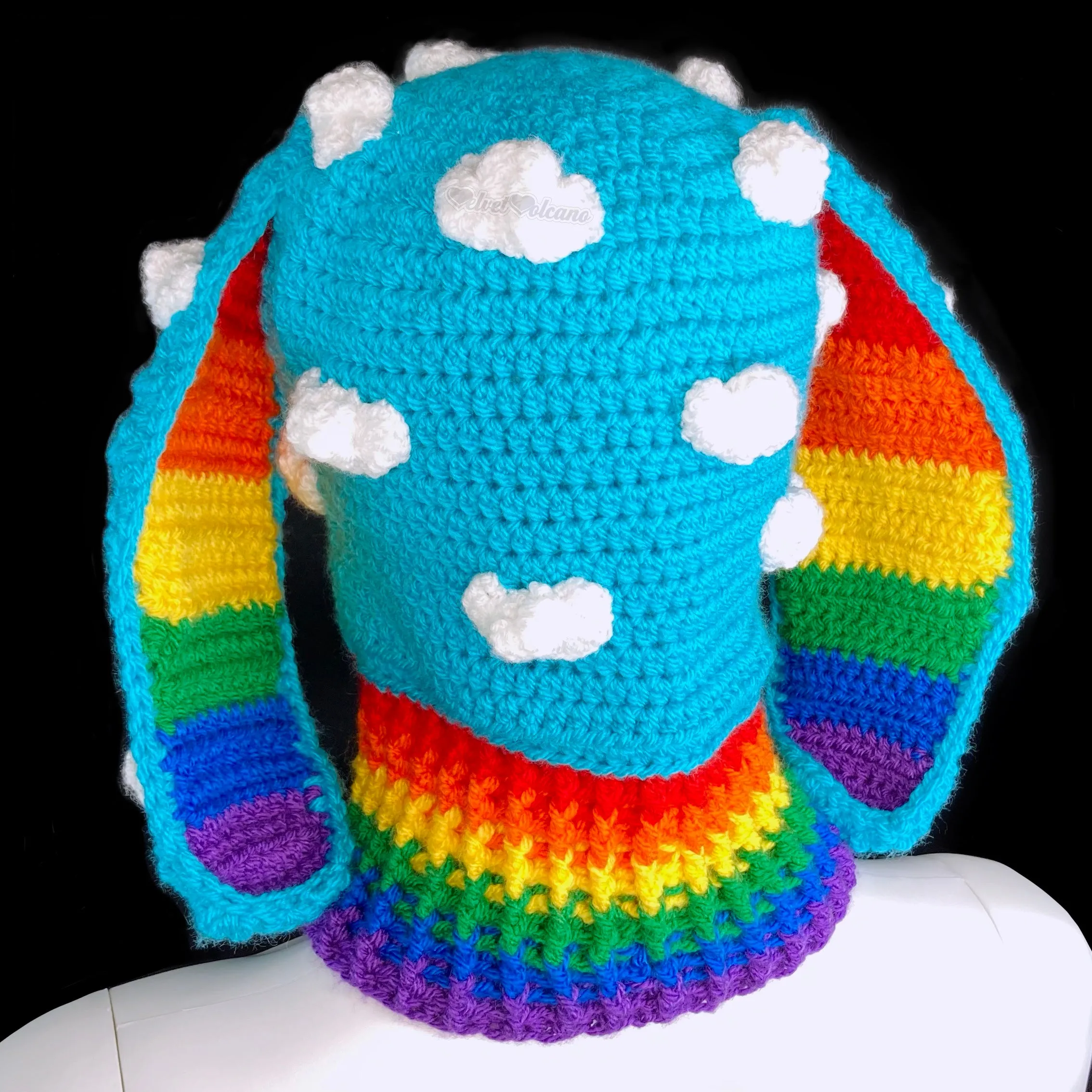 Bright Rainbow Cloud Bunny Balaclava (Turquoise)