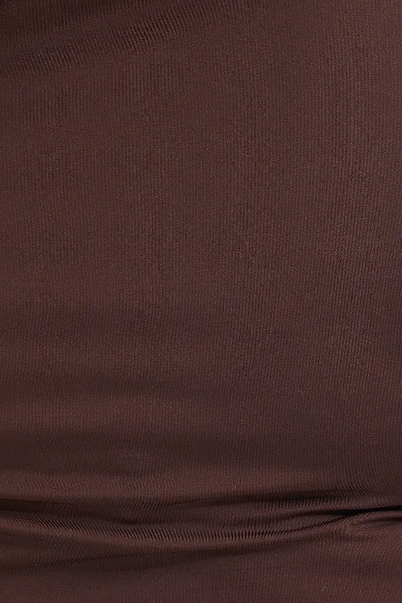 Brown Long Sleeve Double Layer Scoop Top