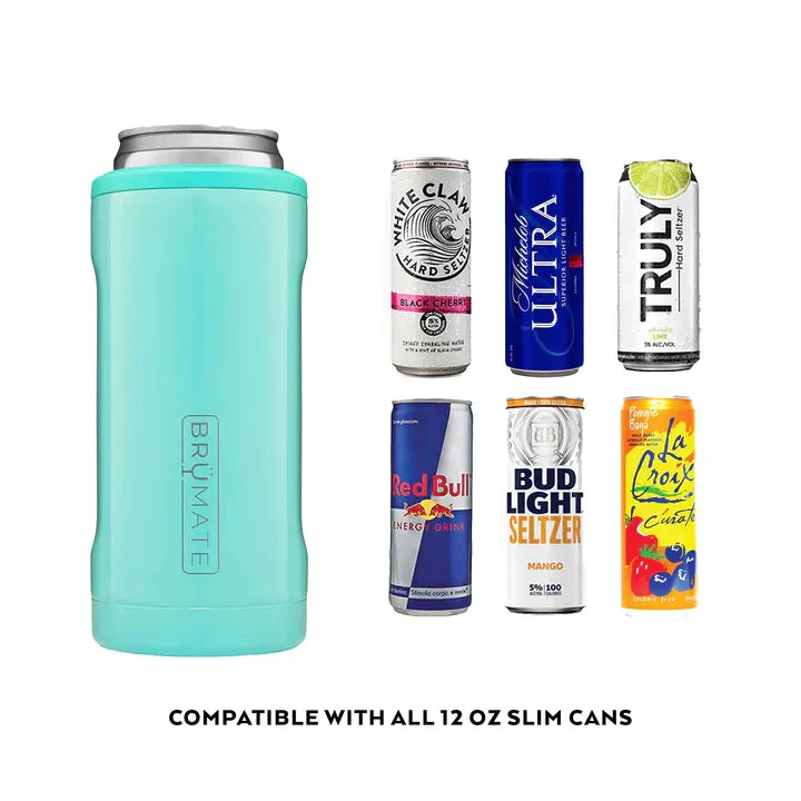 Brumate Slim Can cooler 12 oz white glitter