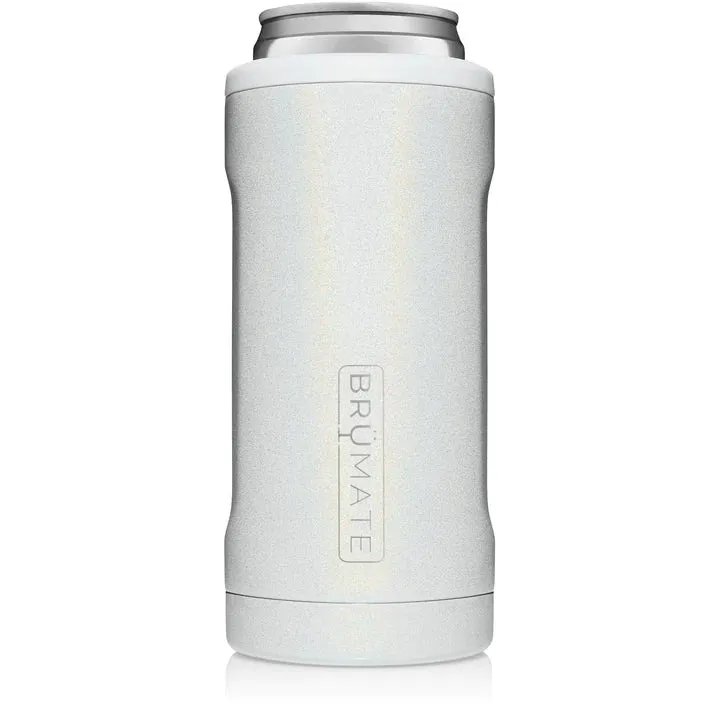 Brumate Slim Can cooler 12 oz white glitter