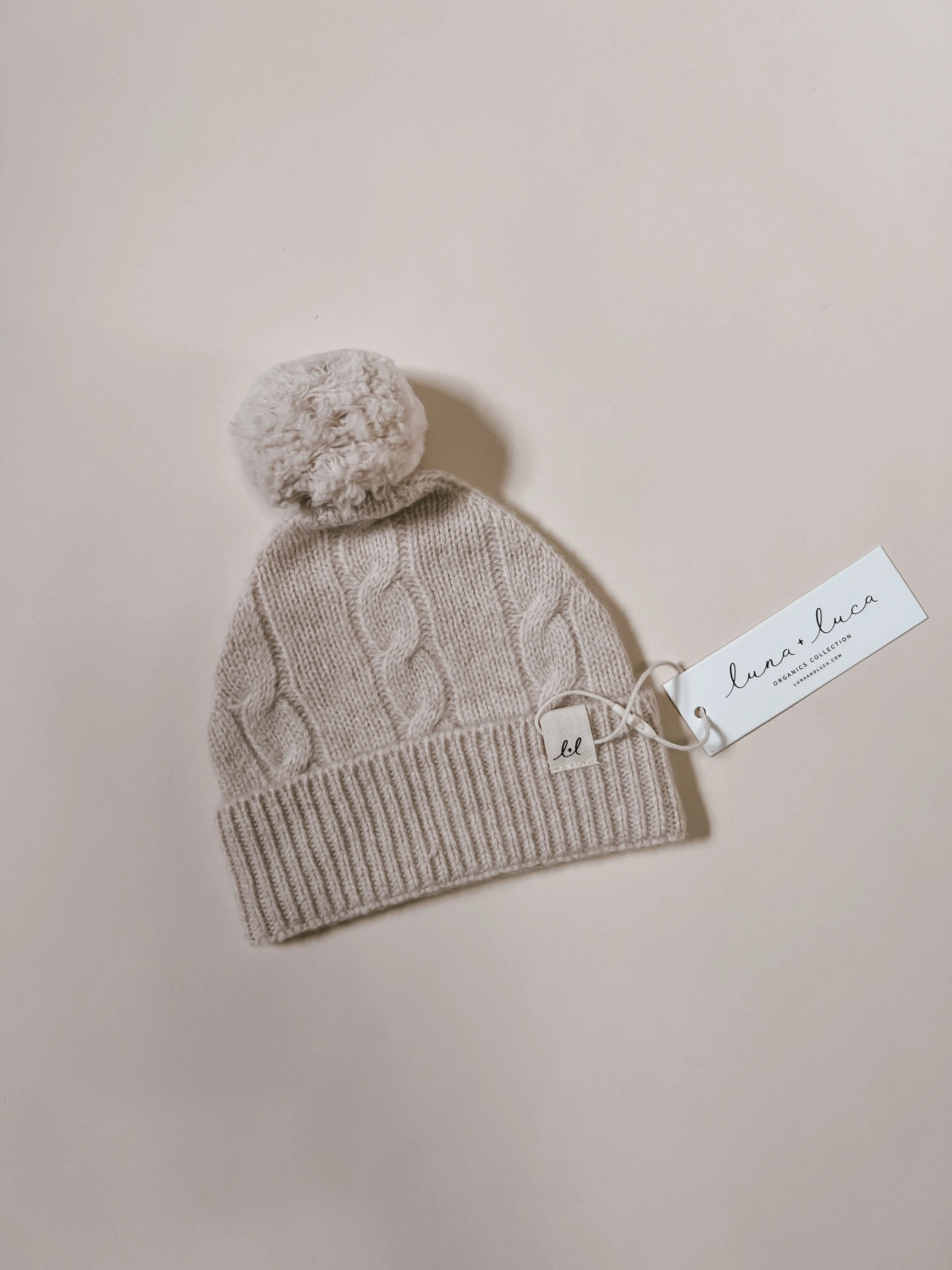 Cable Knit Pom Beanie Babies - Sand