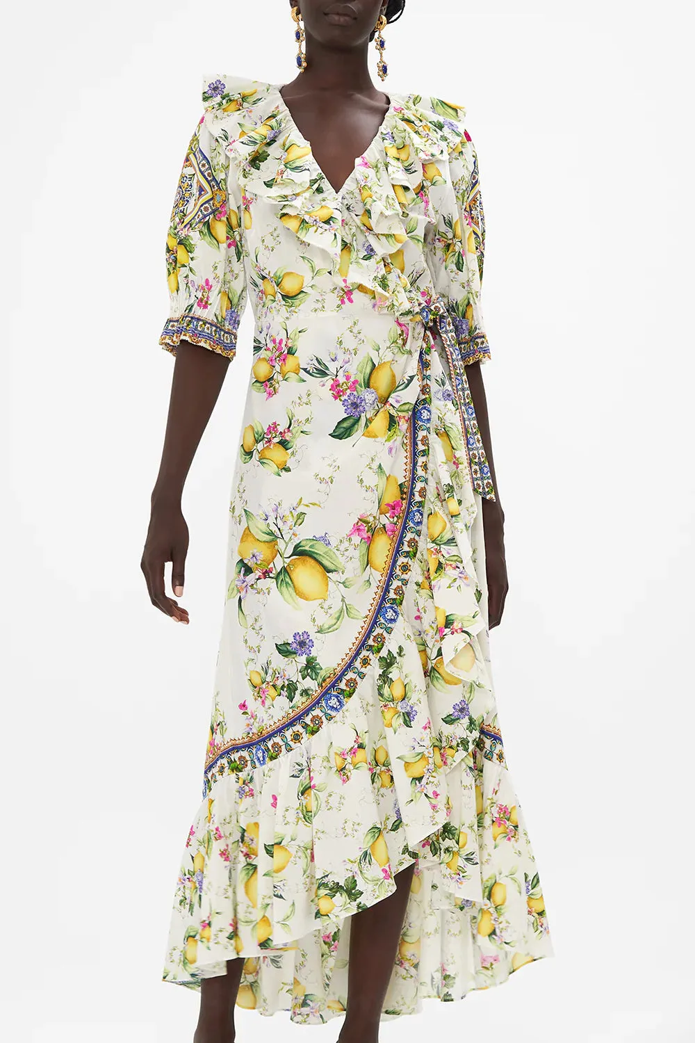 Camilla Maxi Wrap Dress With Puff Sleeve - Caterina Spritz