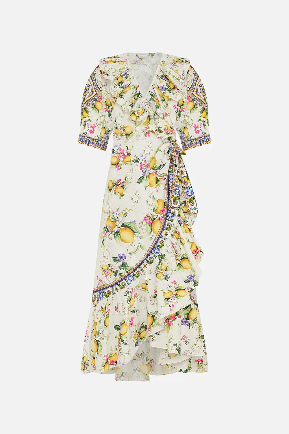 Camilla Maxi Wrap Dress With Puff Sleeve - Caterina Spritz