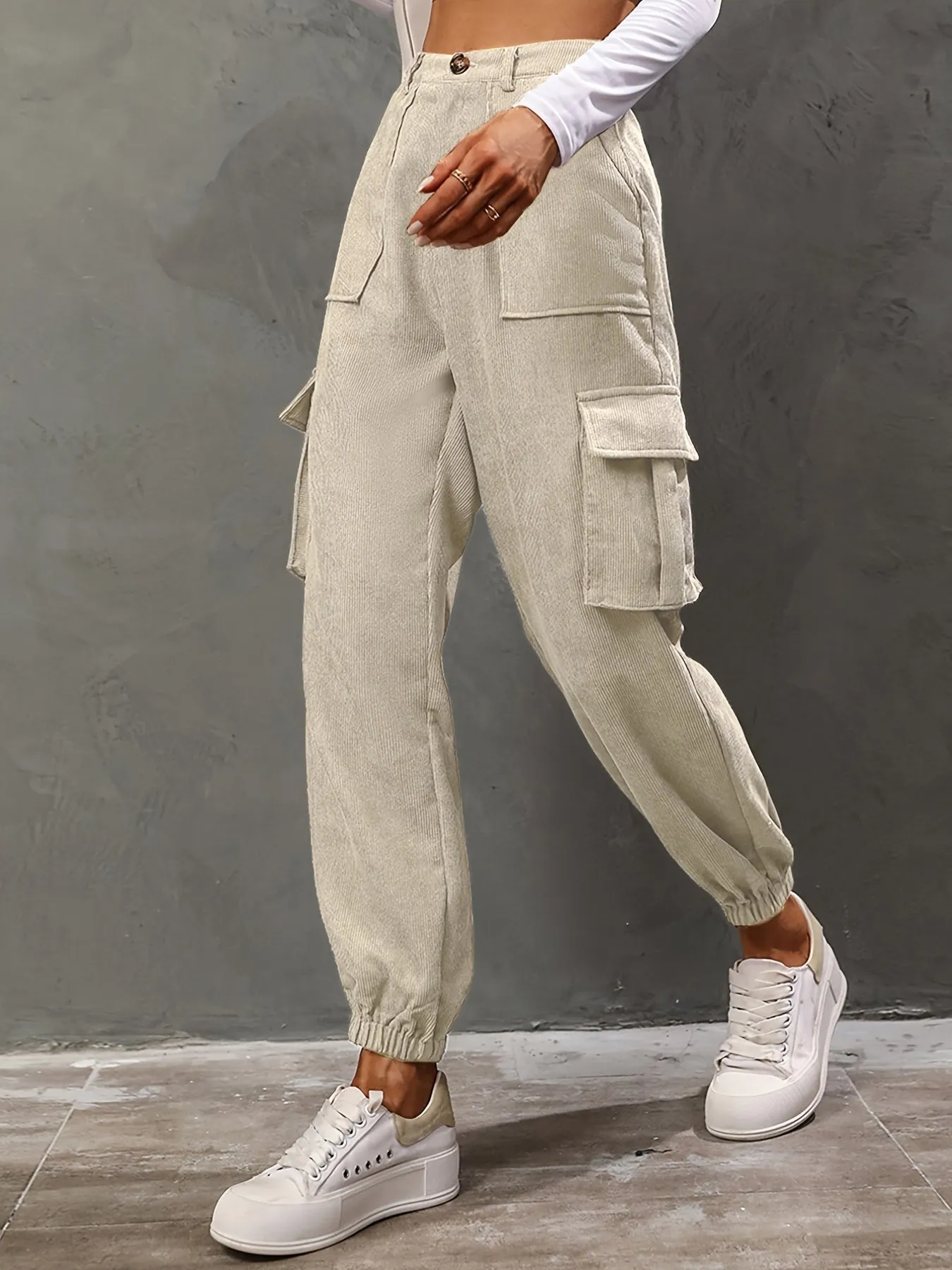 Casual Solid High Waist Pants With Pockets, Casual Every Day Pants