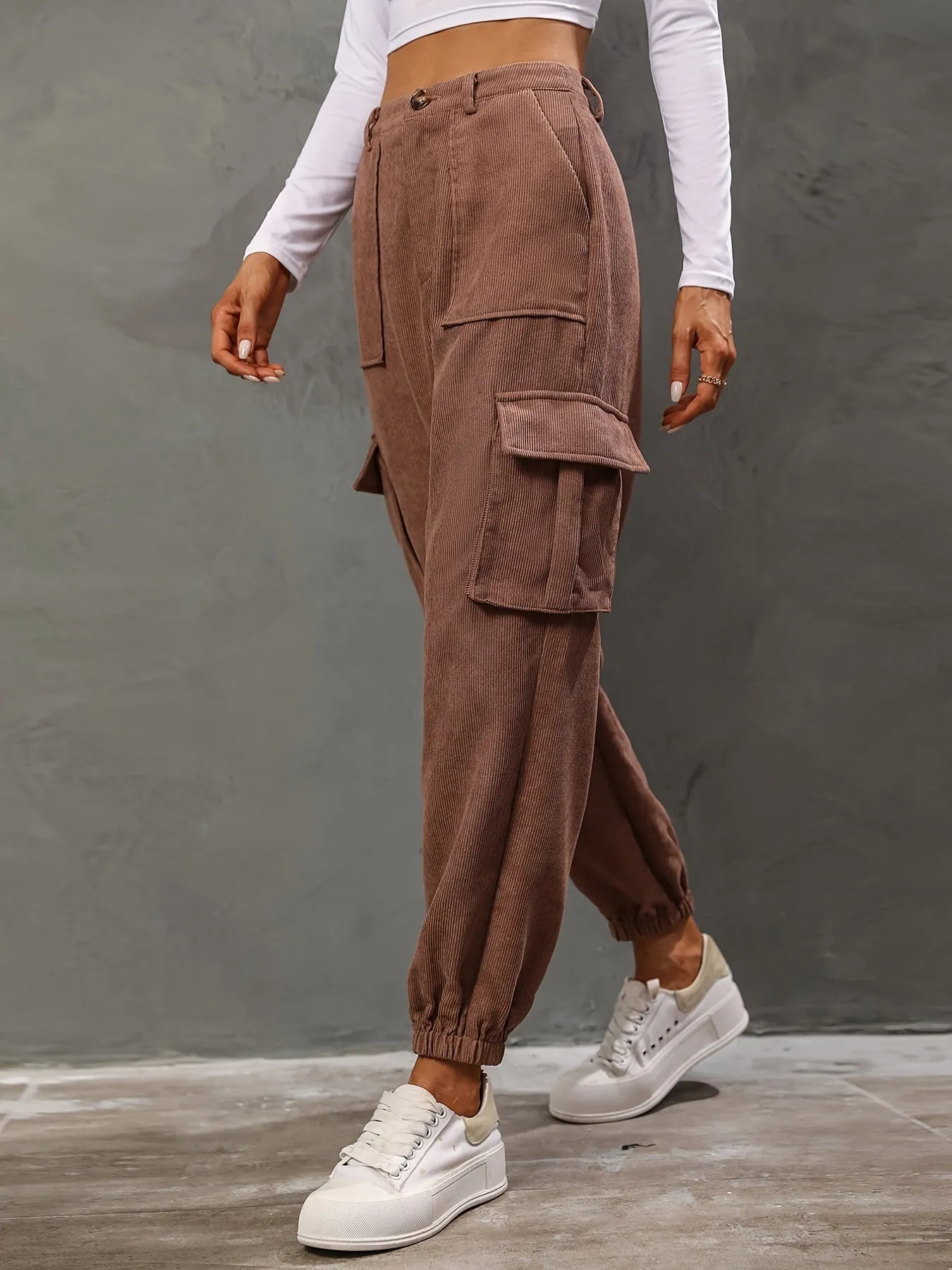 Casual Solid High Waist Pants With Pockets, Casual Every Day Pants