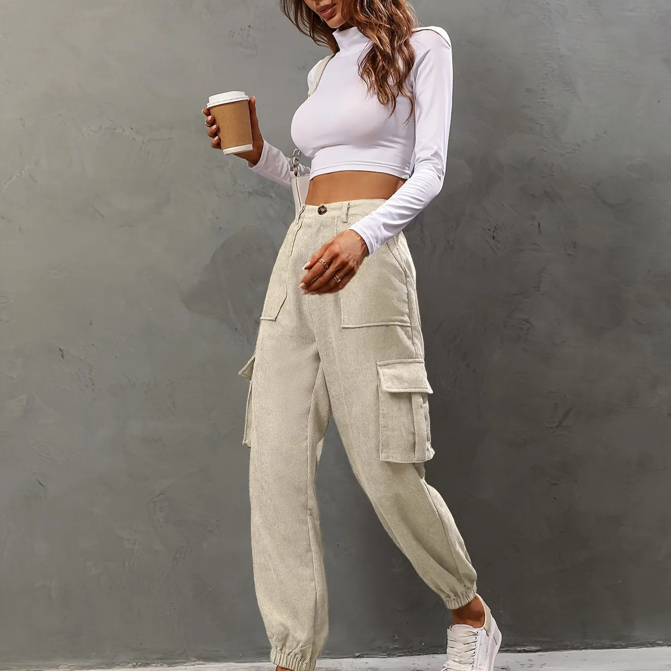 Casual Solid High Waist Pants With Pockets, Casual Every Day Pants
