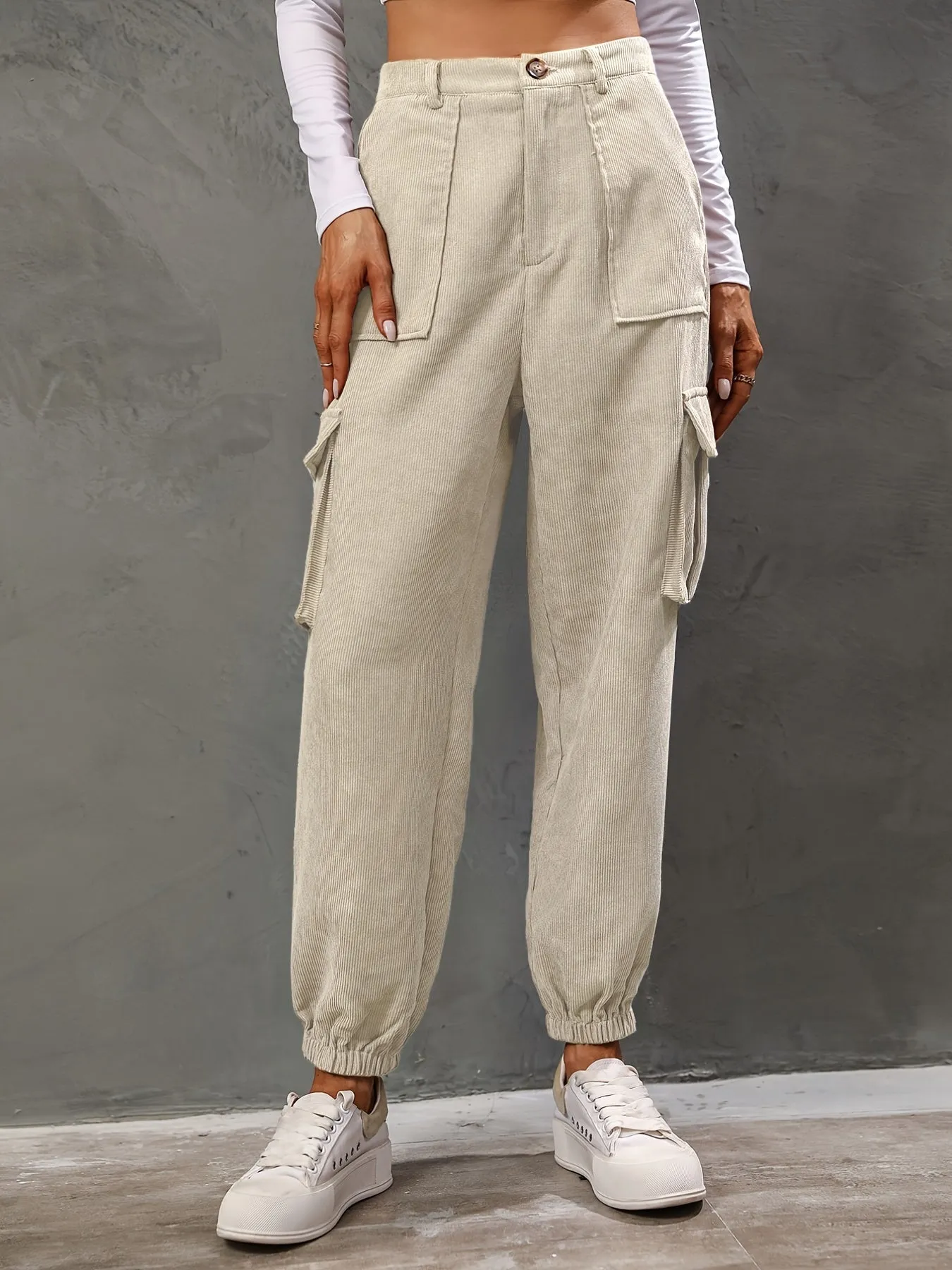 Casual Solid High Waist Pants With Pockets, Casual Every Day Pants