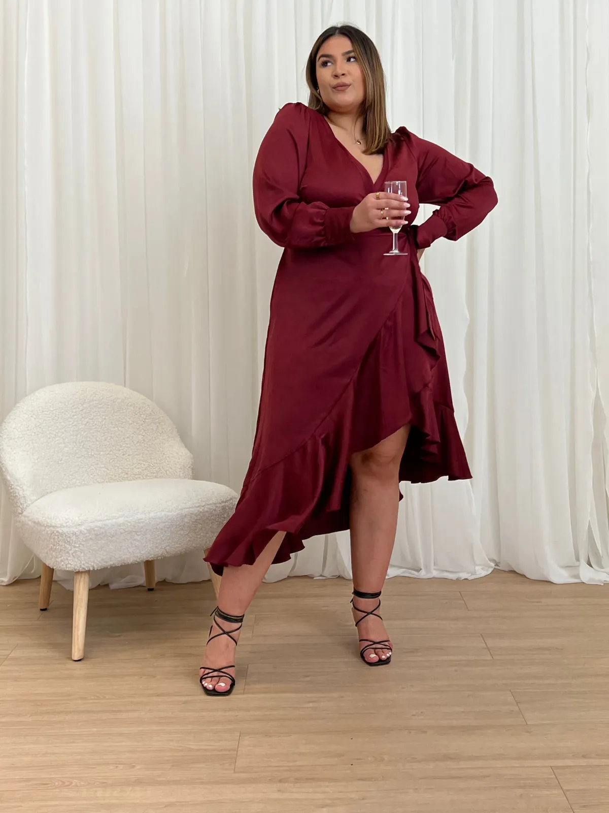 Charlotte Wrap Midi Dress / Mulberry Red