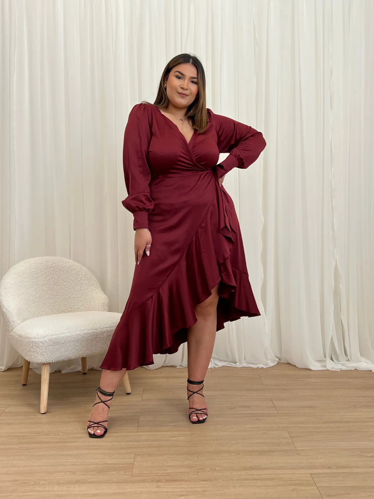 Charlotte Wrap Midi Dress / Mulberry Red