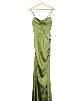 Club L Green Starlight Cowl Neck Satin Wrap Maxi Dress UK 10